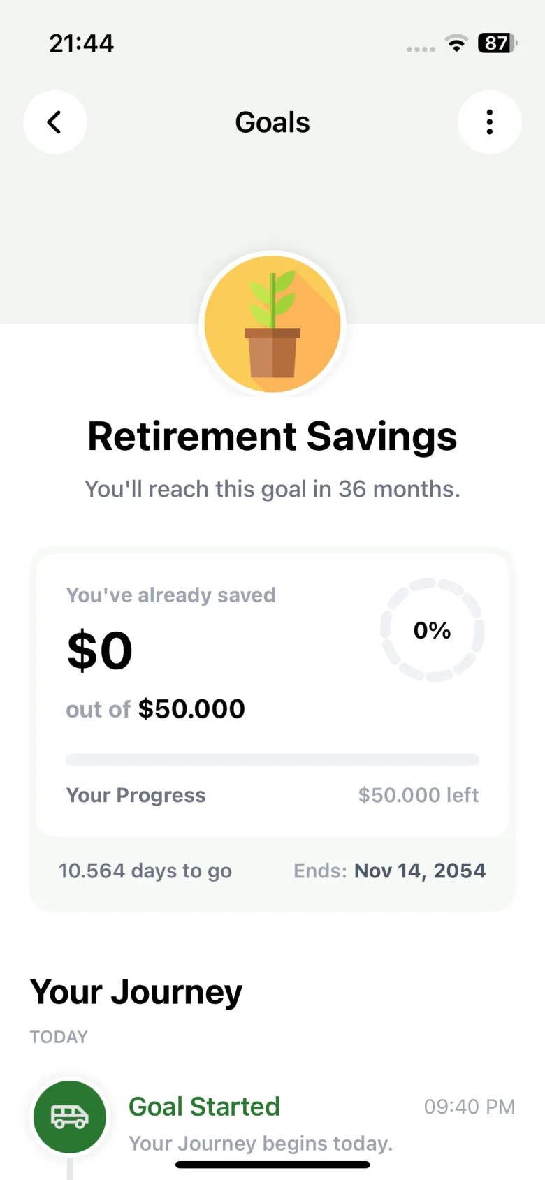 OptiVault retirement savings goal and journey